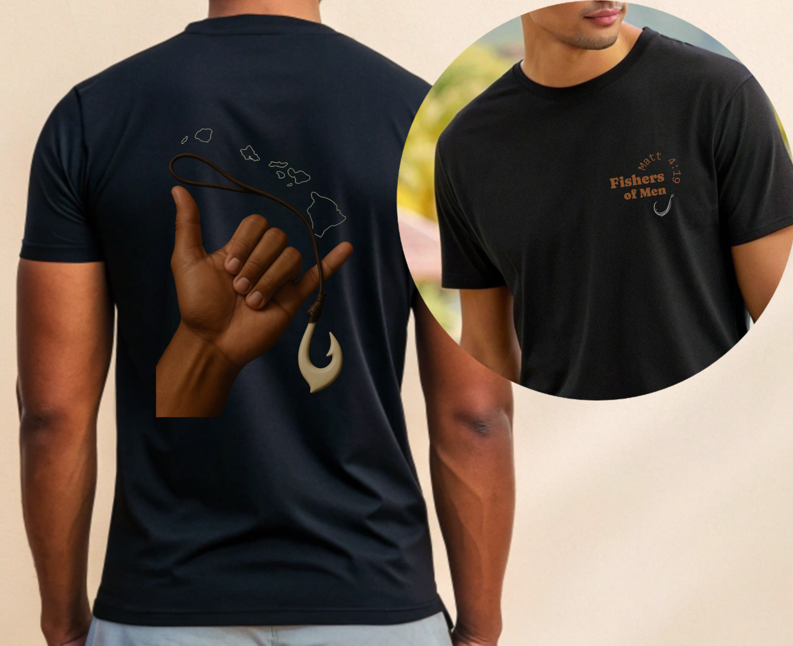 Faith and Aloha collection featuring the Fisher of Men Hawaiian fishhook t-shirt