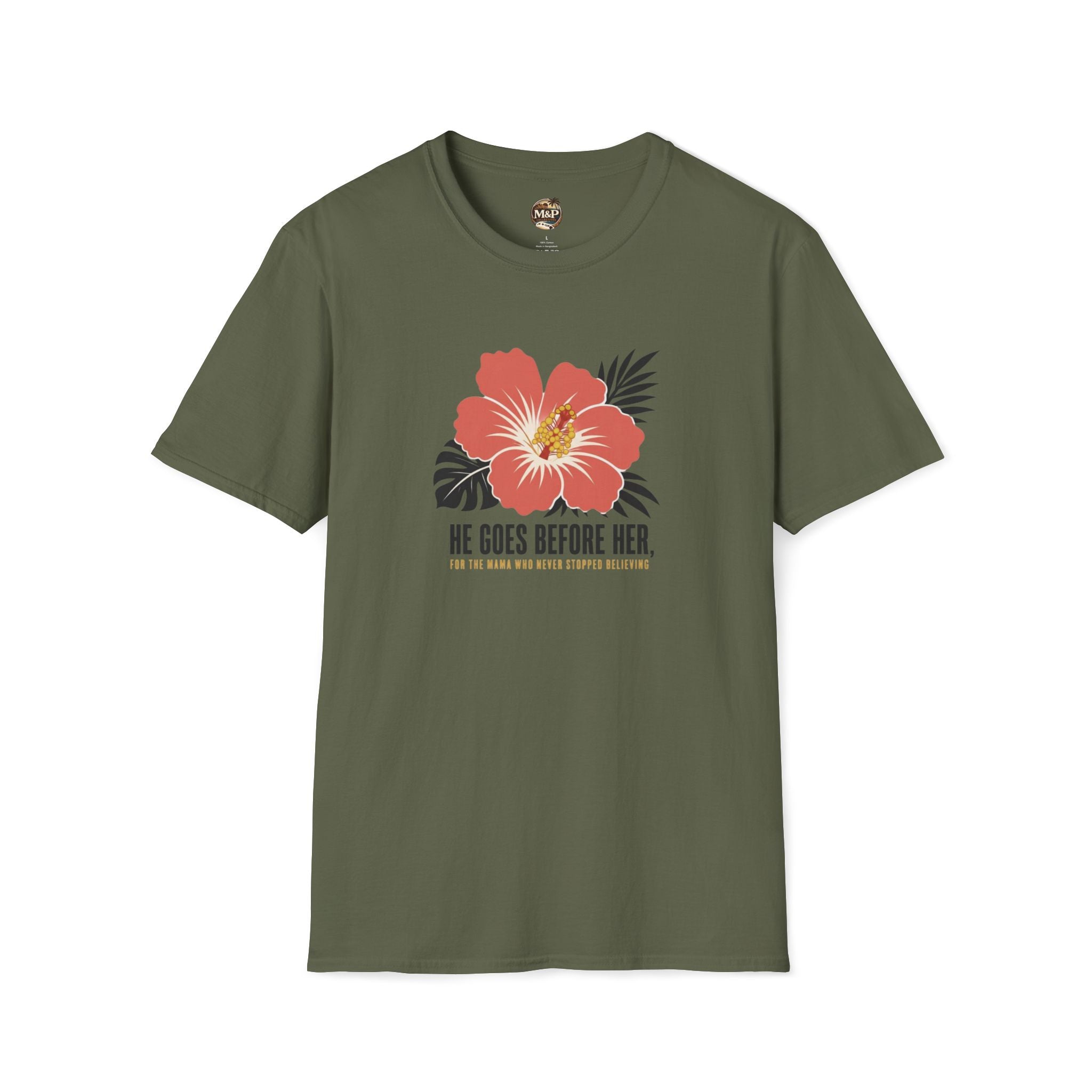 He Goes Before Her T-Shirt — Christian Faith Inspirational Tee by Printify
