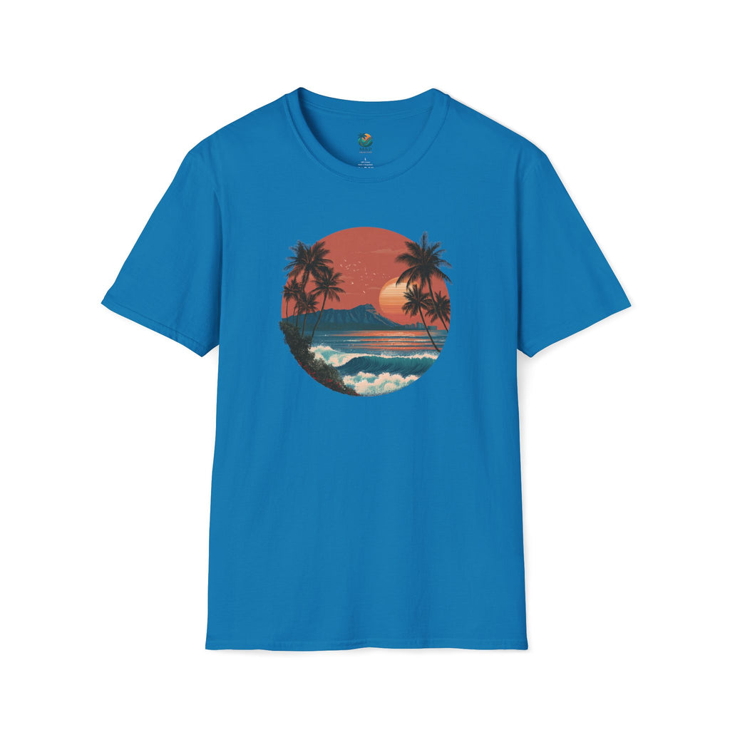 Diamond Head at Sunset T-Shirt | Hawaii Sunset Illustration by Printify
