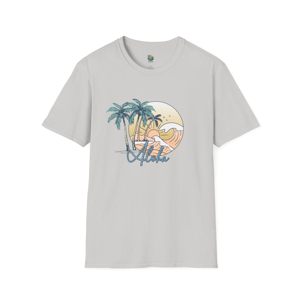 Aloha Sunset T-Shirt | Tropical Beach Palm Silhouette, Retro Sunset Tee