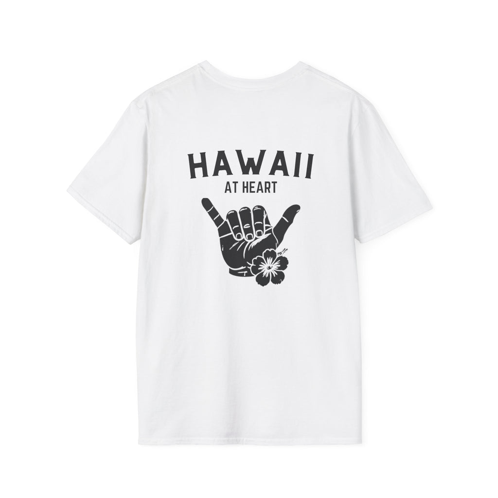 Hawaii At Heart Shaka Plumeria T-Shirt | Minimal Monogram Circle Logo by Printify