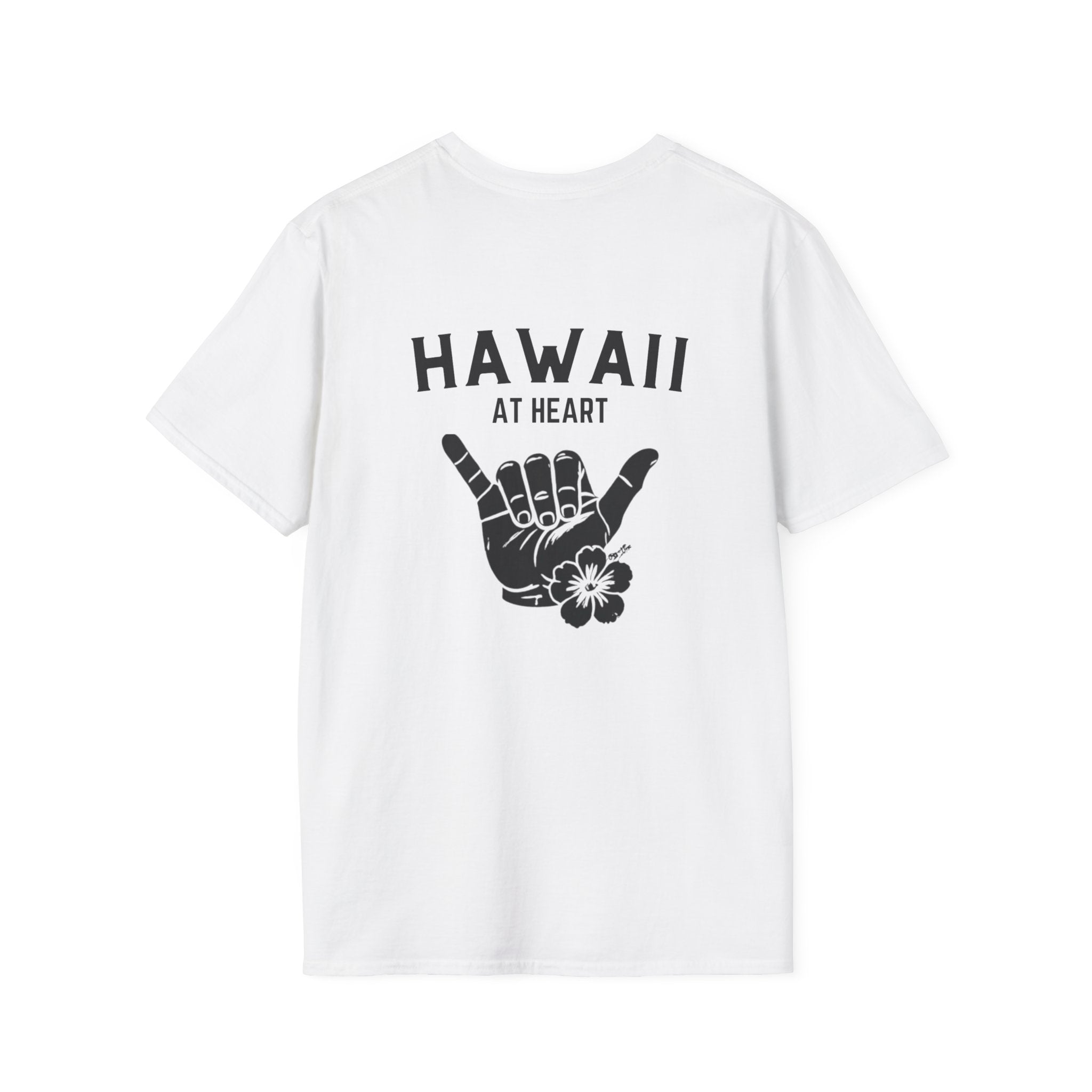 Hawaii At Heart Shaka Plumeria T-Shirt | Minimal Monogram Circle Logo by Printify