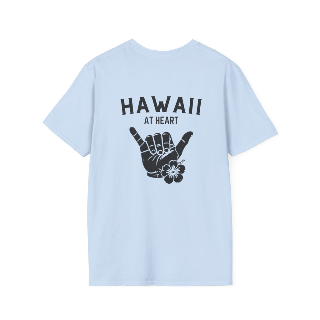 Hawaii At Heart Shaka Plumeria T-Shirt | Minimal Monogram Circle Logo by Printify