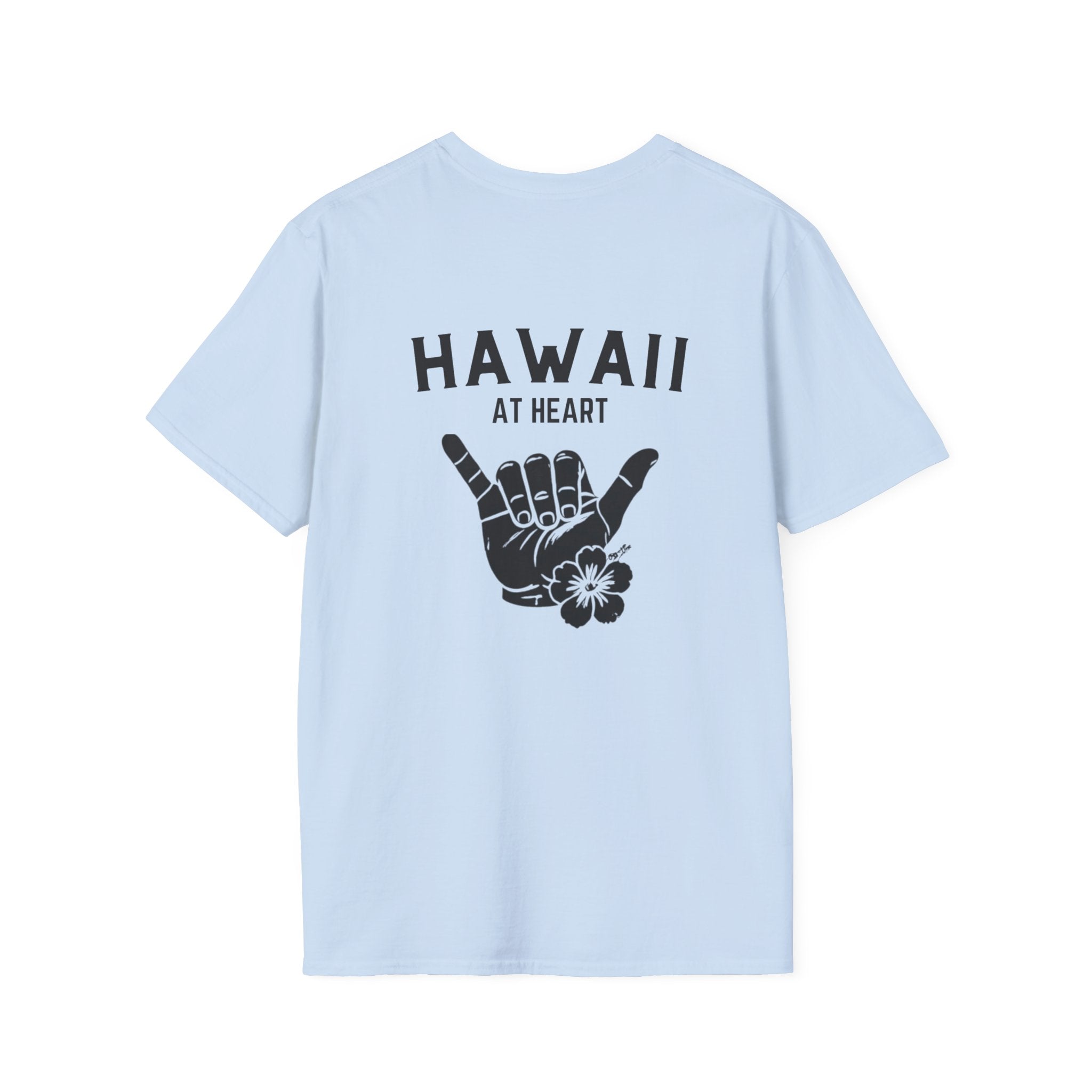 Hawaii At Heart Shaka Plumeria T-Shirt | Minimal Monogram Circle Logo by Printify