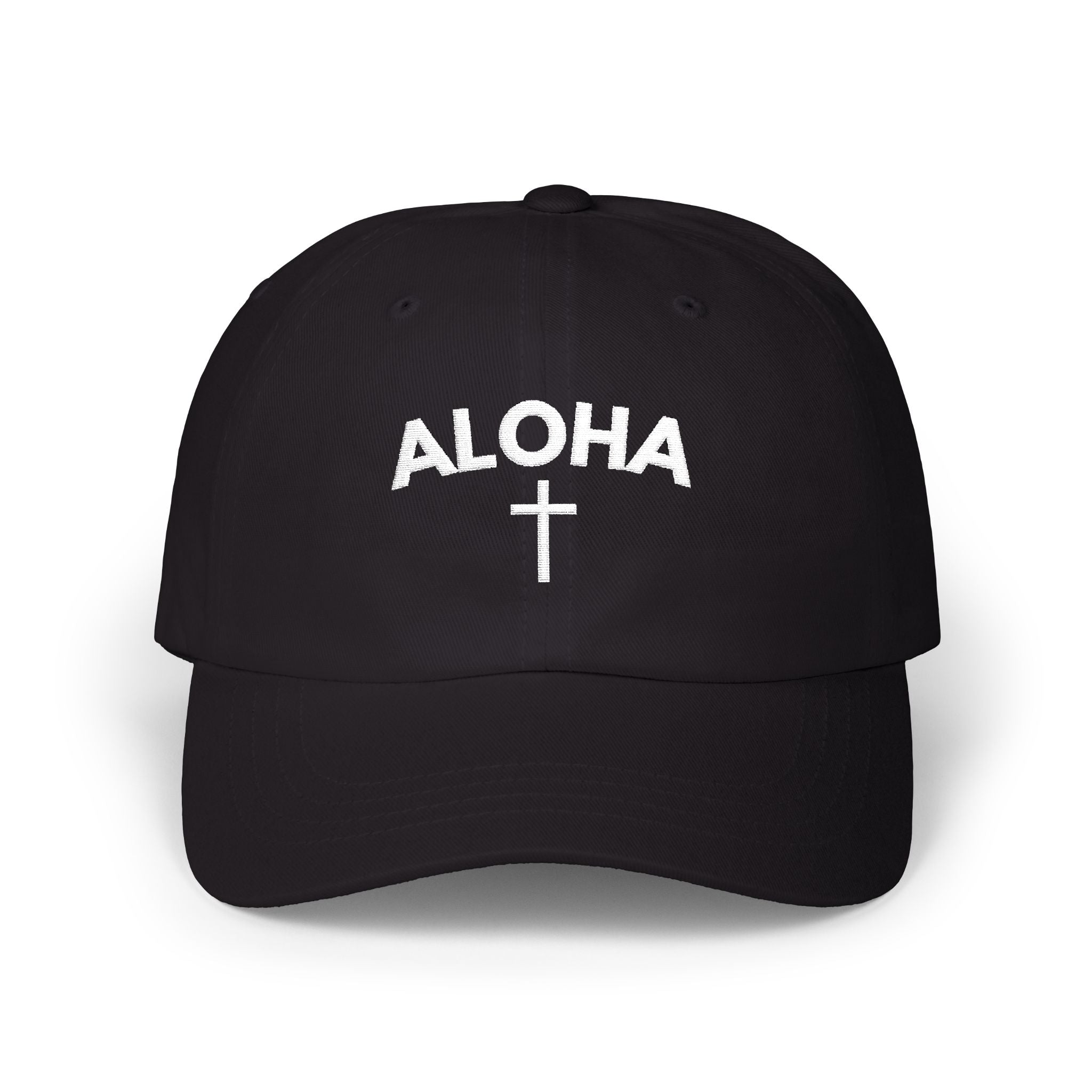 Aloha Cross Dad Cap | Embroidered Navy Baseball Hat by Printify