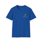Blue t-shirt with a logo on a white background