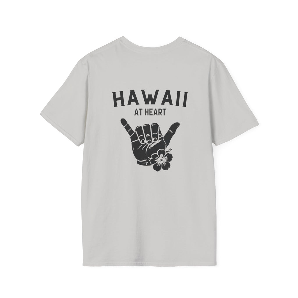 Hawaii At Heart Shaka Plumeria T-Shirt | Minimal Monogram Circle Logo by Printify