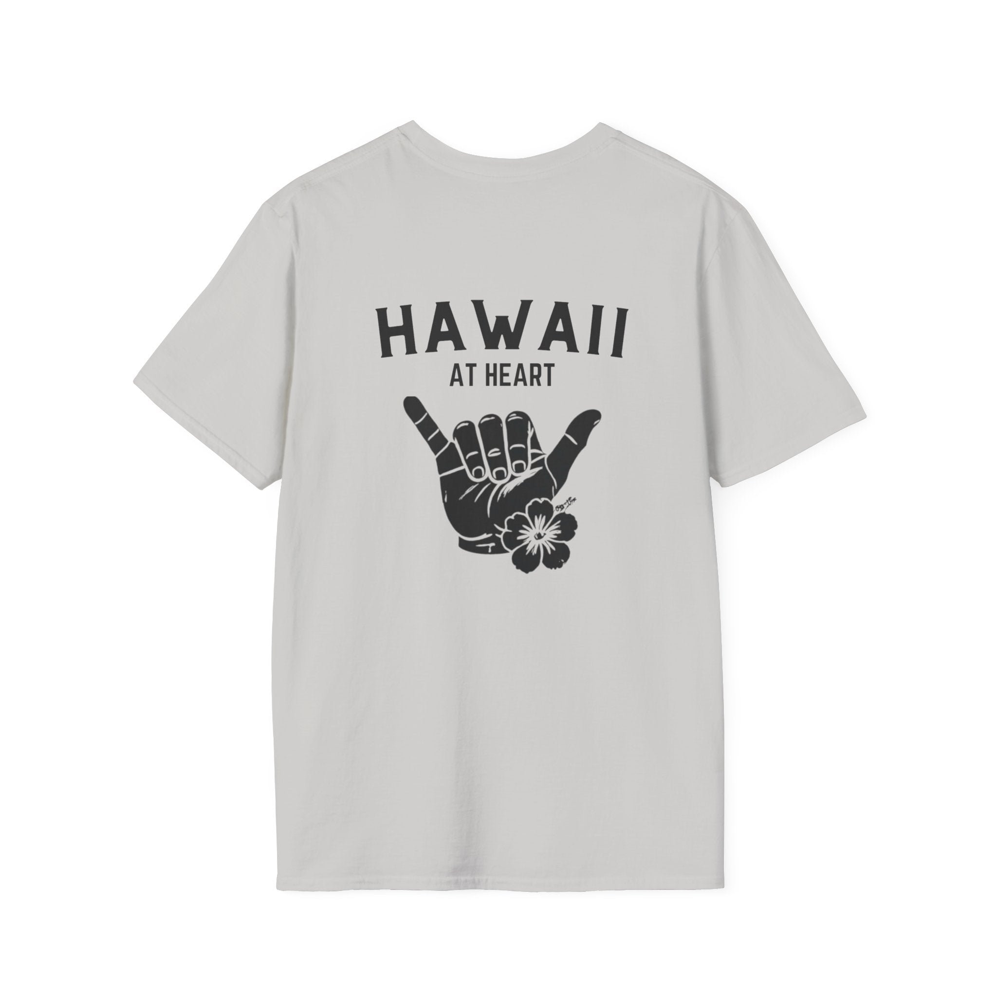 Hawaii At Heart Shaka Plumeria T-Shirt | Minimal Monogram Circle Logo by Printify