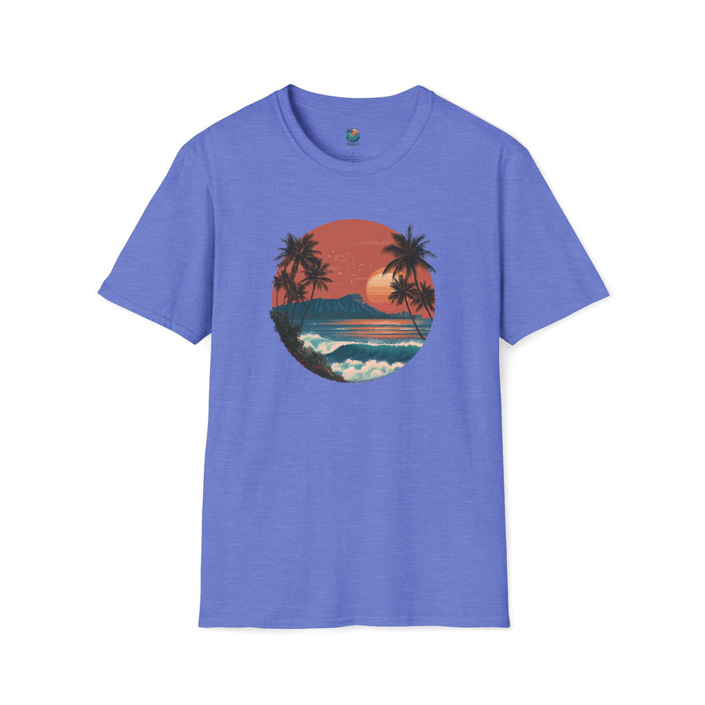 Diamond Head at Sunset T-Shirt | Hawaii Sunset Illustration by Printify