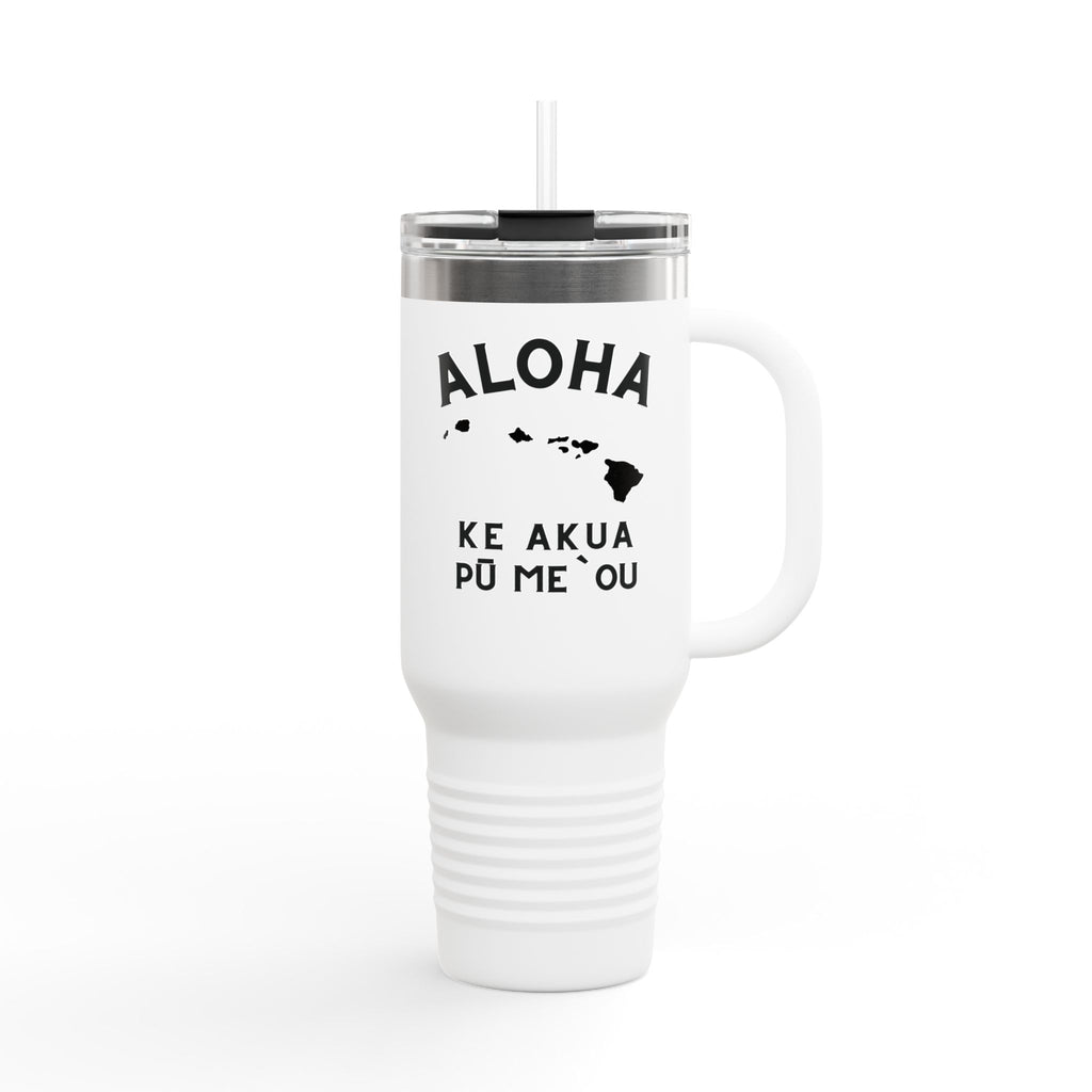 Aloha Hawaiian Islands with Ke Akua Phrase Travel Mug | 40oz Insulated Tumbler by Printify
