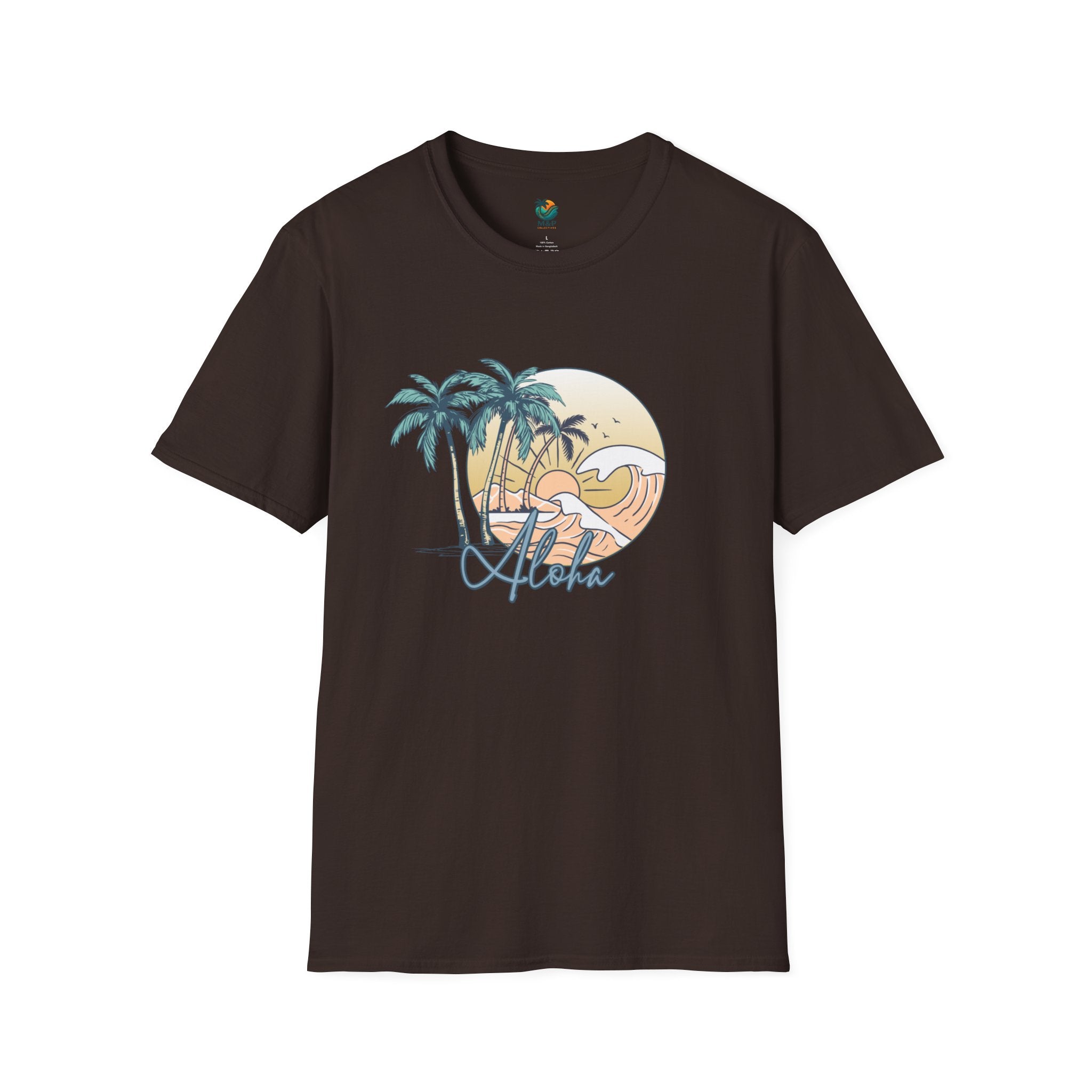 Aloha Sunset T-Shirt | Tropical Beach Palm Silhouette, Retro Sunset Tee