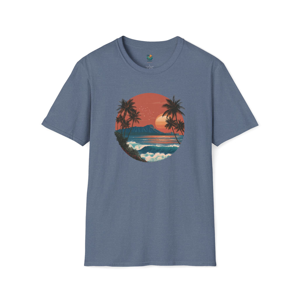 Diamond Head at Sunset T-Shirt | Hawaii Sunset Illustration by Printify