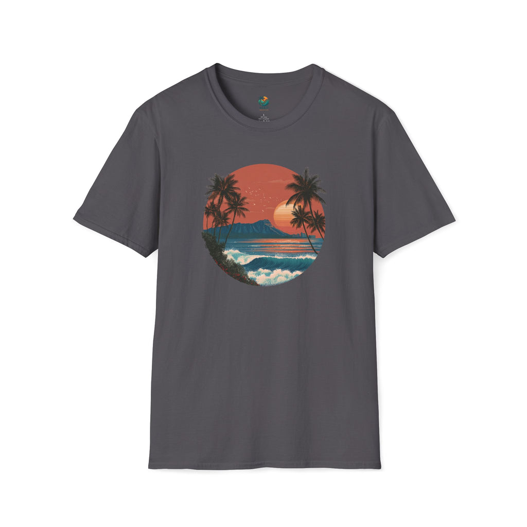 Diamond Head at Sunset T-Shirt | Hawaii Sunset Illustration by Printify