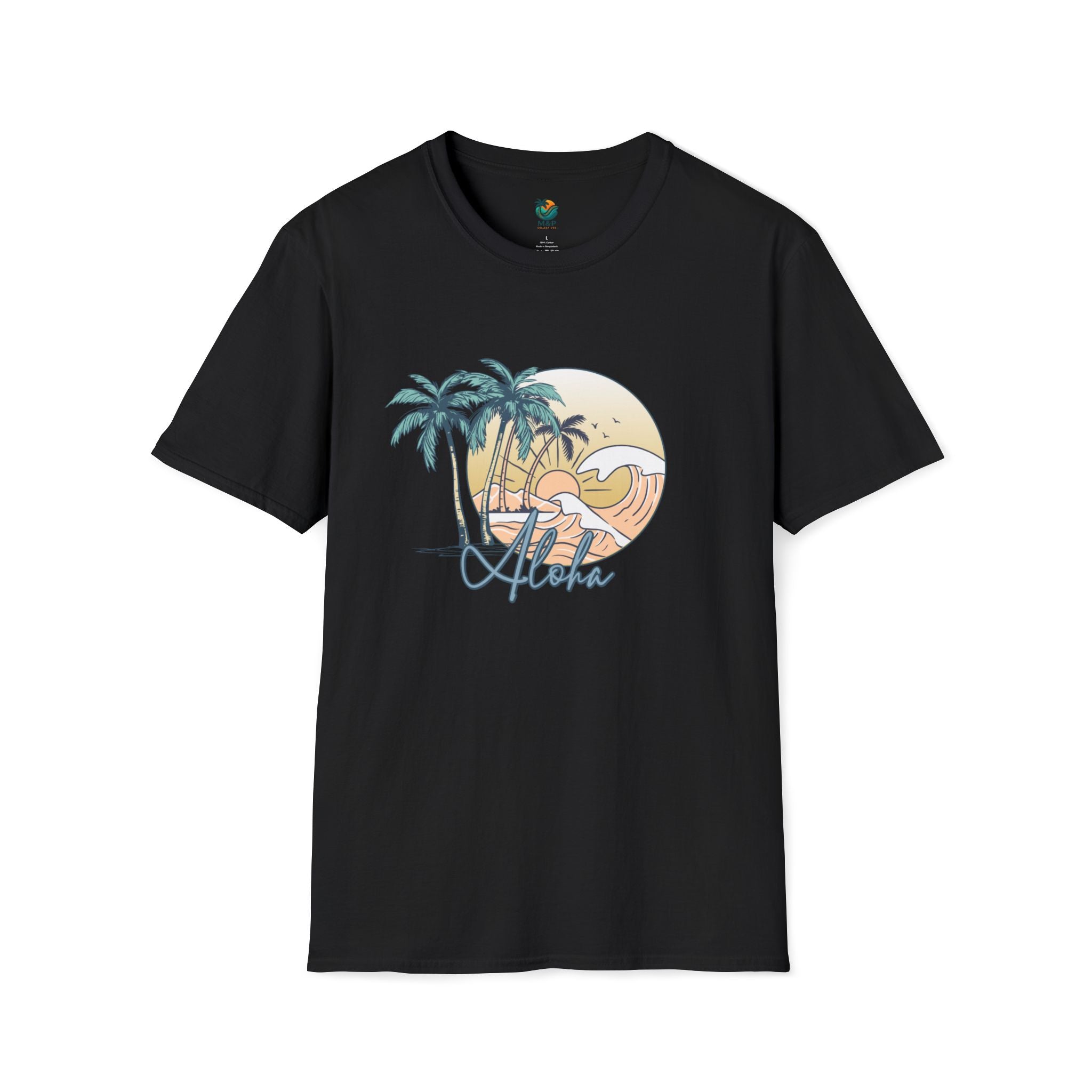 Aloha Sunset T-Shirt | Tropical Beach Palm Silhouette, Retro Sunset Tee