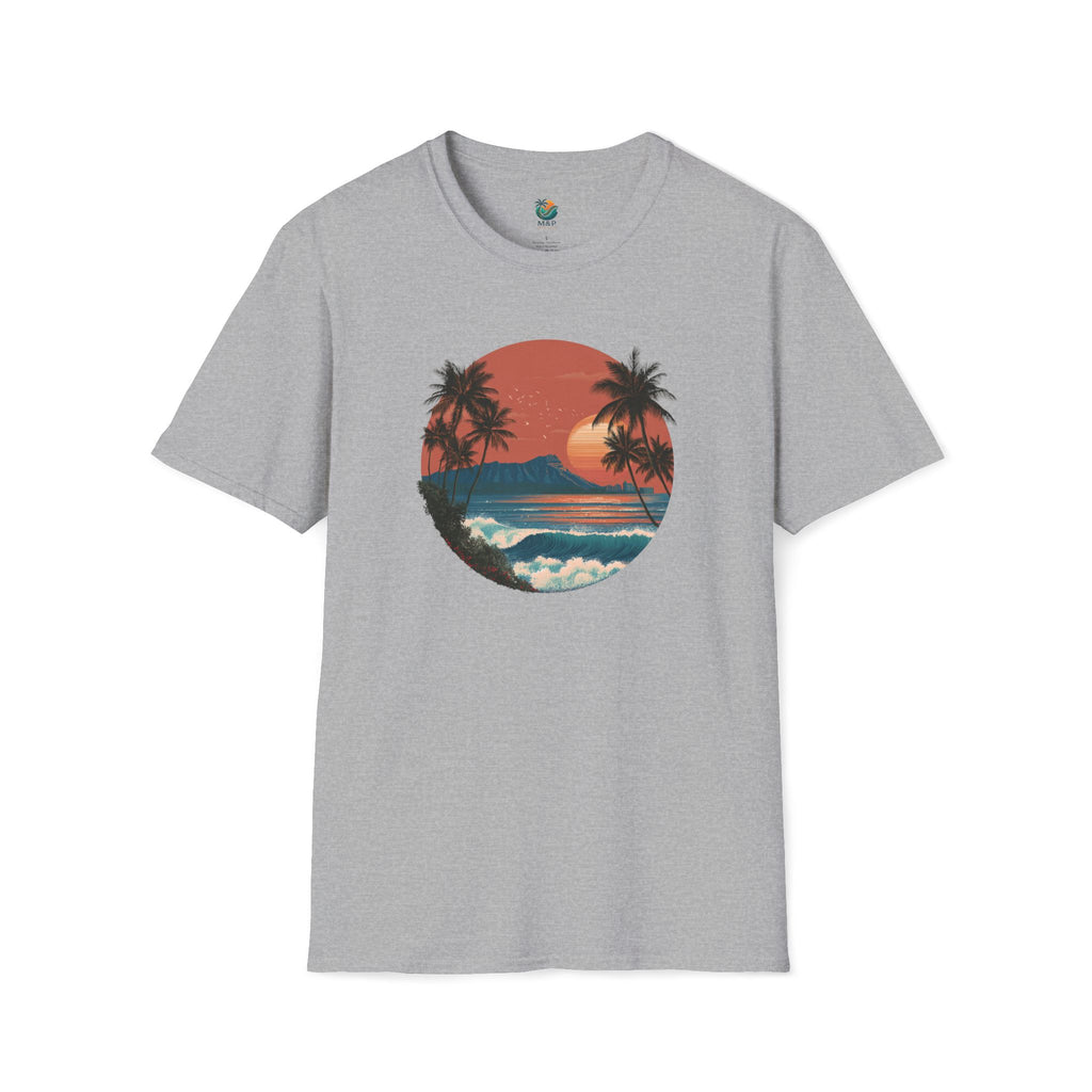 Diamond Head at Sunset T-Shirt | Hawaii Sunset Illustration by Printify