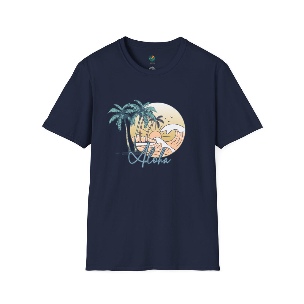 Aloha Sunset T-Shirt | Tropical Beach Palm Silhouette, Retro Sunset Tee