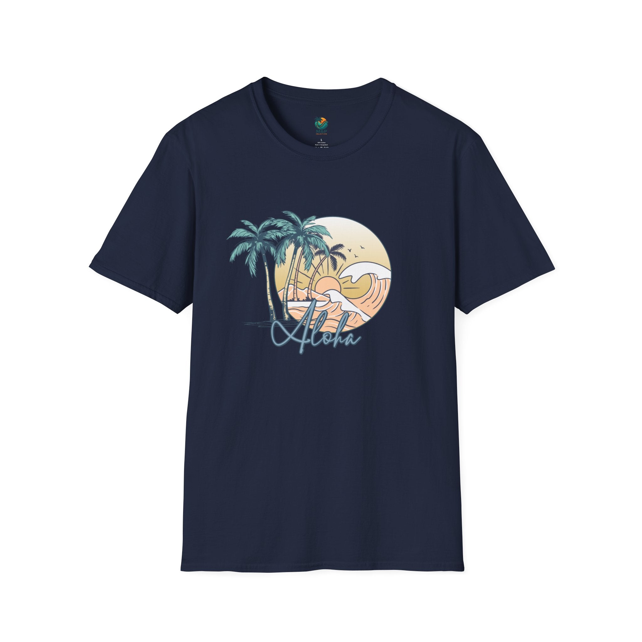 Aloha Sunset T-Shirt | Tropical Beach Palm Silhouette, Retro Sunset Tee