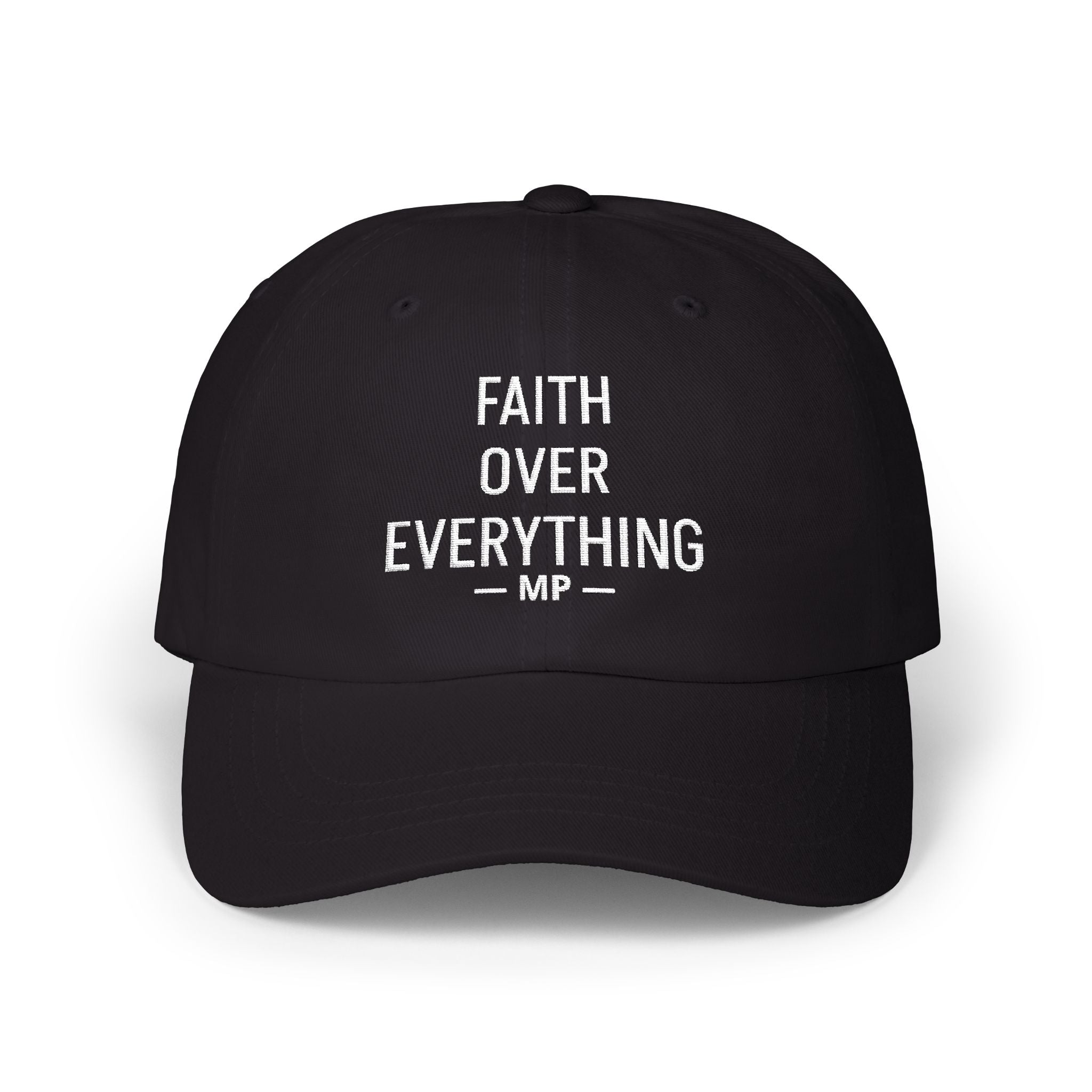 Faith Over Everything dad cap | embroidered navy baseball hat by Printify