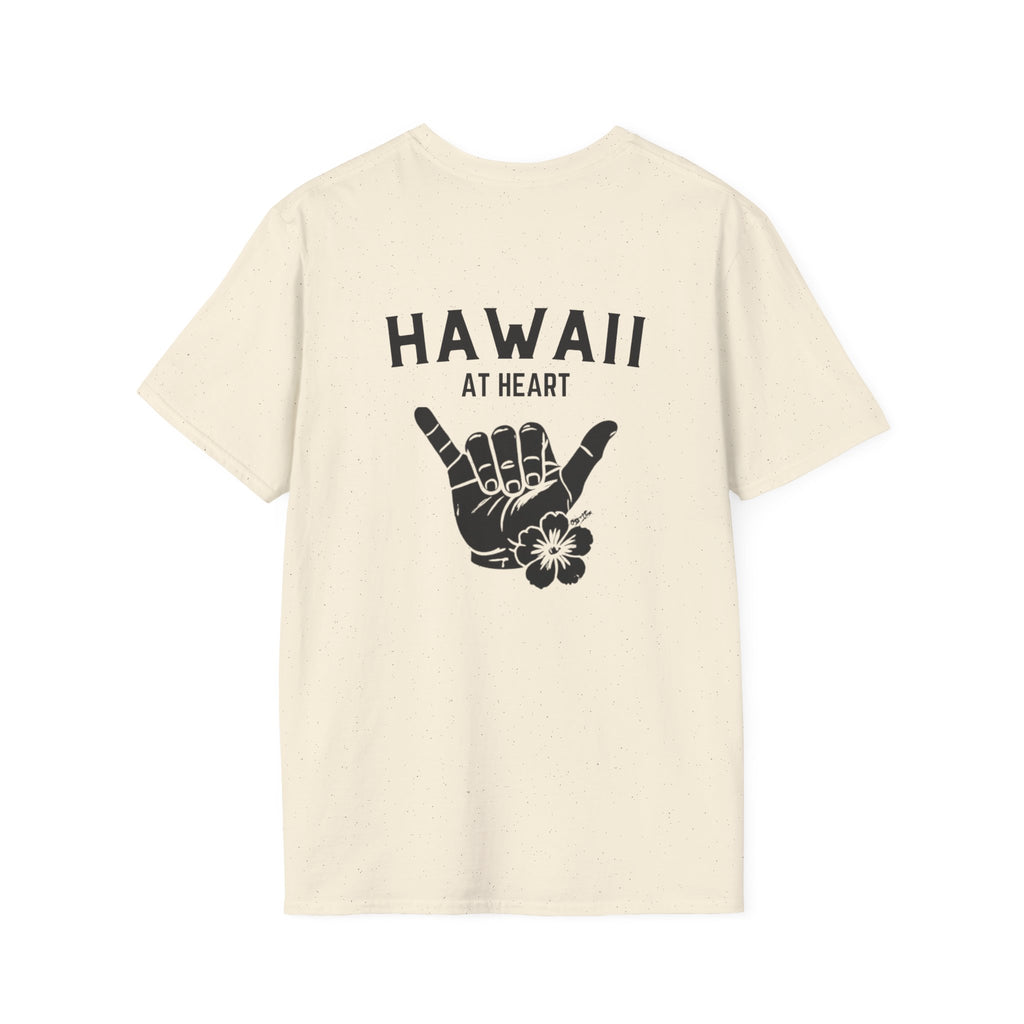 Hawaii At Heart Shaka Plumeria T-Shirt | Minimal Monogram Circle Logo by Printify