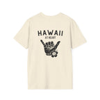 Hawaii At Heart Shaka Plumeria T-Shirt | Minimal Monogram Circle Logo by Printify
