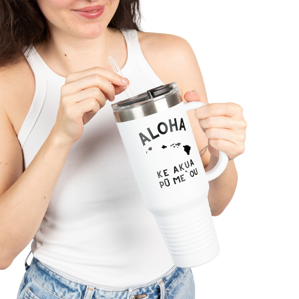 Aloha Hawaiian Islands with Ke Akua Phrase Travel Mug | 40oz Insulated Tumbler by Printify