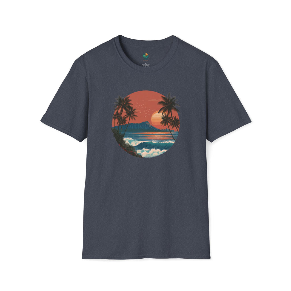 Diamond Head at Sunset T-Shirt | Hawaii Sunset Illustration by Printify
