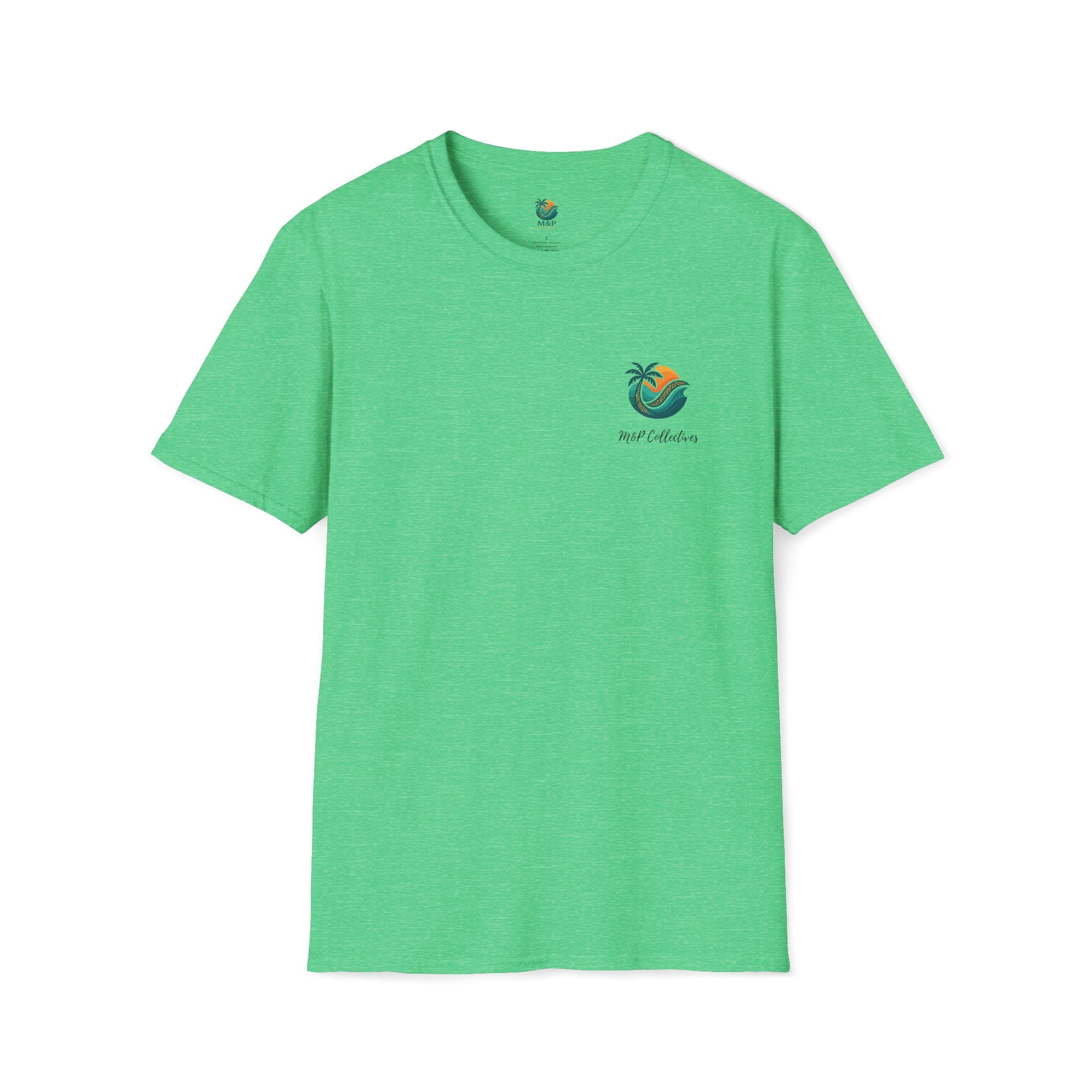 Green t-shirt with a logo on a white background