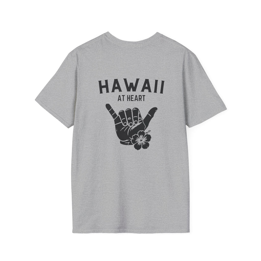 Hawaii At Heart Shaka Plumeria T-Shirt | Minimal Monogram Circle Logo by Printify