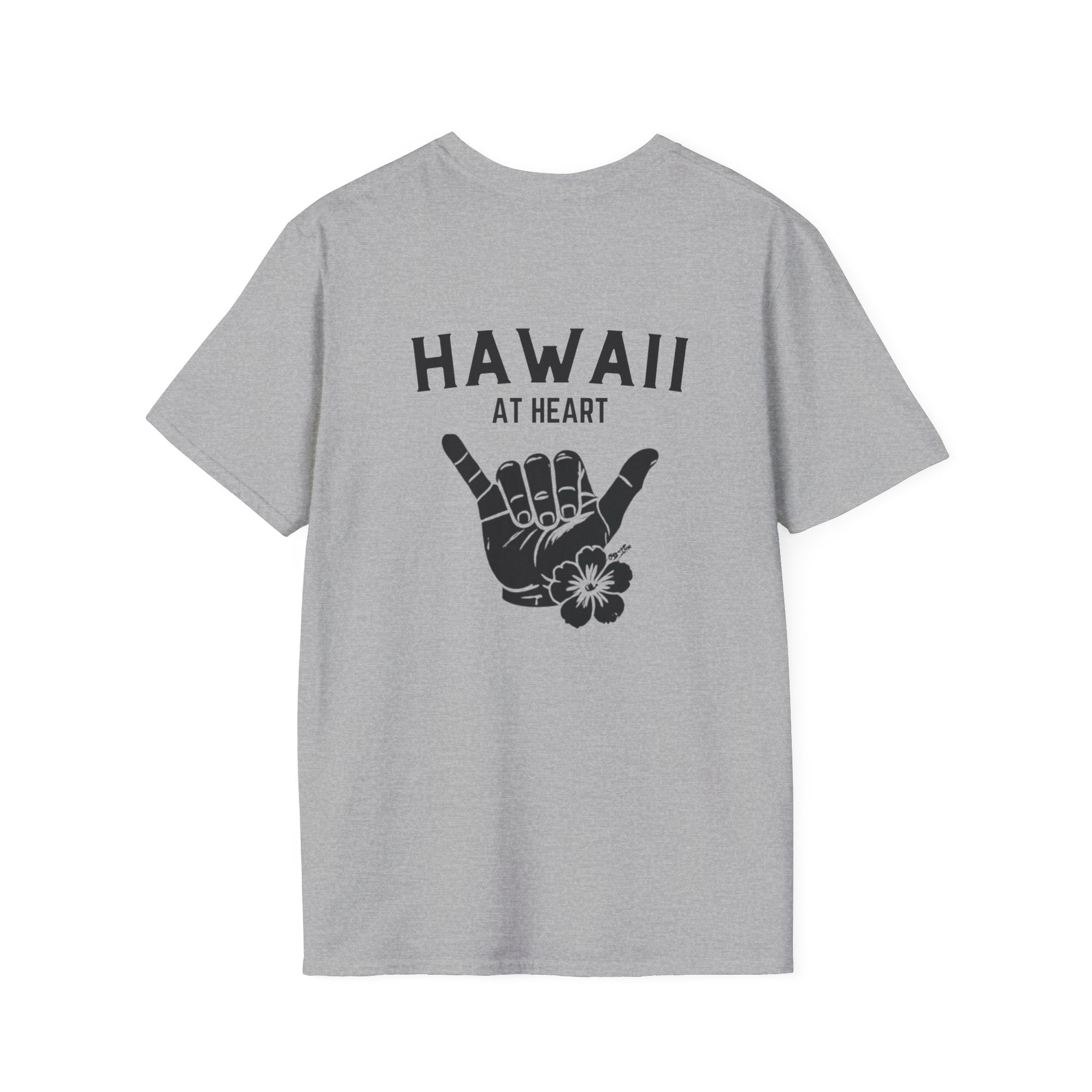 Hawaii At Heart Shaka Plumeria T-Shirt | Minimal Monogram Circle Logo by Printify
