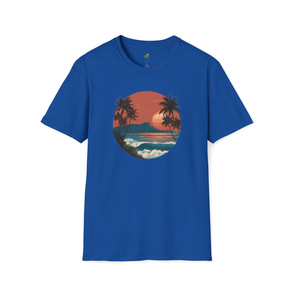 Diamond Head at Sunset T-Shirt | Hawaii Sunset Illustration by Printify