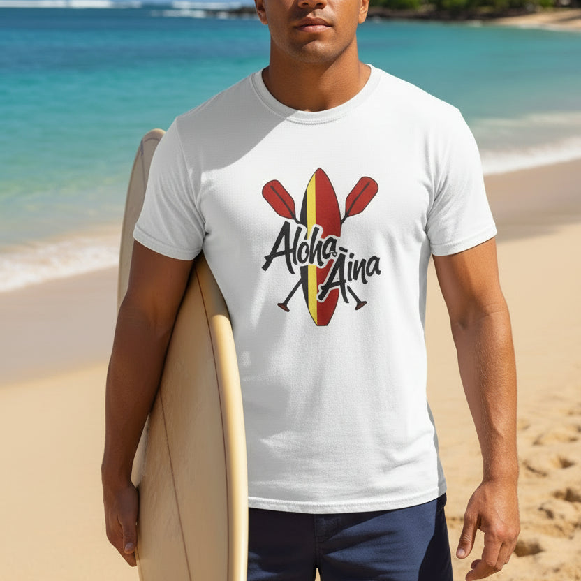 Aloha Aina Surfboard T-Shirt | Hawaiian Surf Graphic by Printify