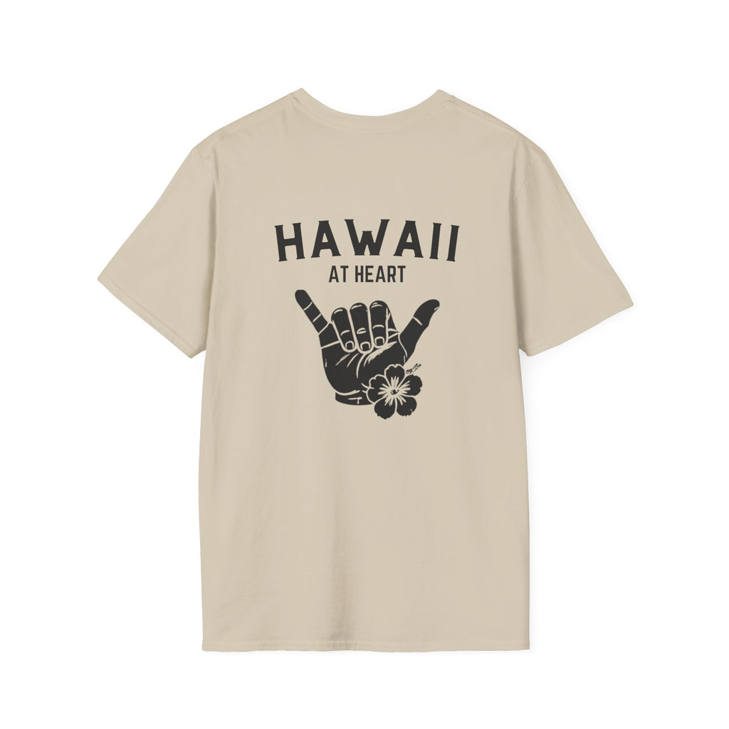 Hawaii At Heart Shaka Plumeria T-Shirt | Minimal Monogram Circle Logo by Printify