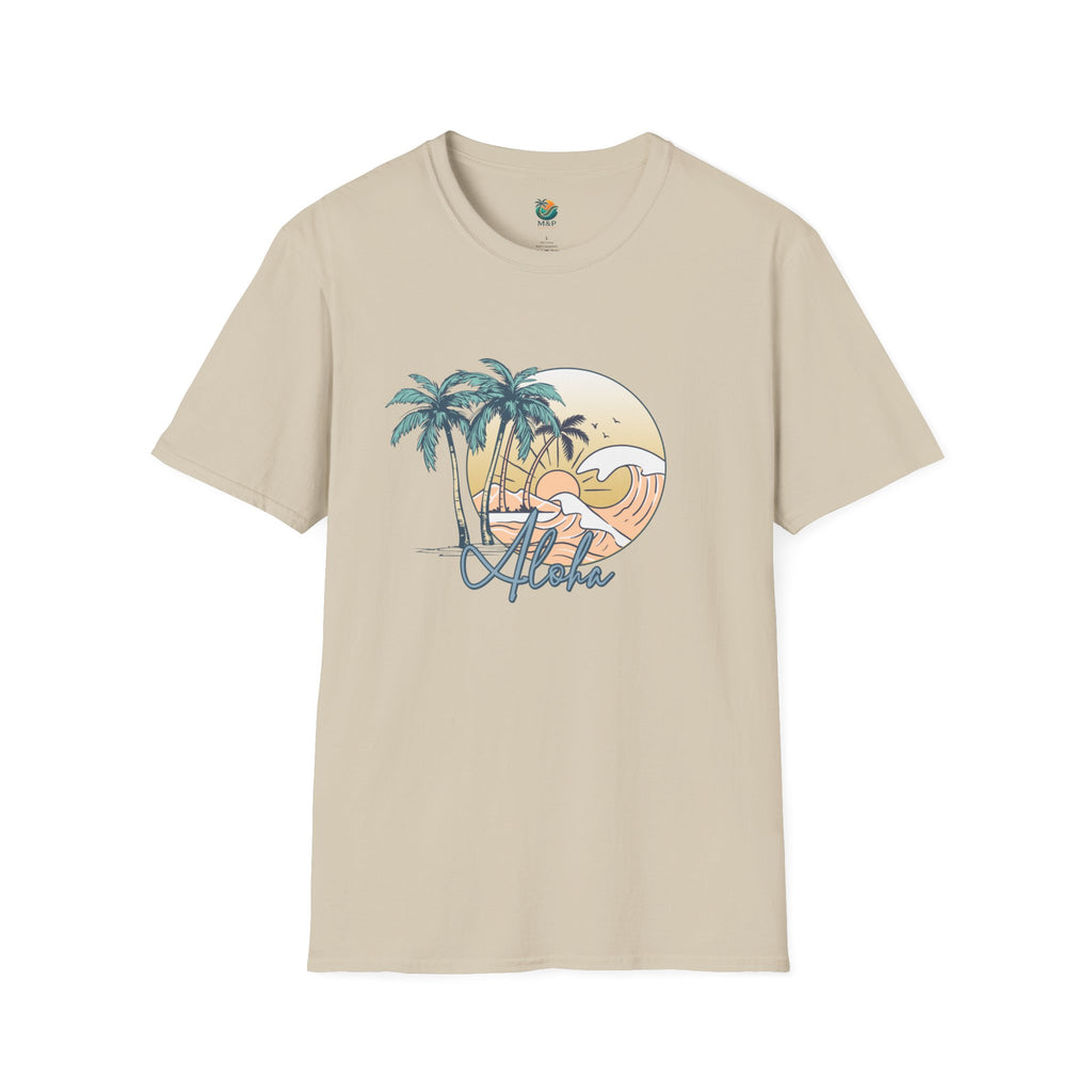 Aloha Sunset T-Shirt | Tropical Beach Palm Silhouette, Retro Sunset Tee