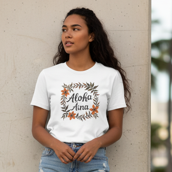 Aloha Aina with Flowers Love of the Land Unisex T-Shirt