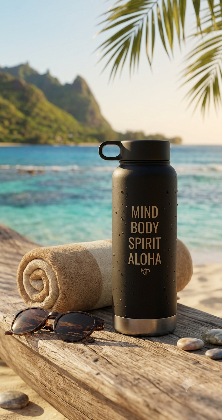 Mind Body Spirit Aloha Water Bottle | 32oz Stainless Tumbler by Printify