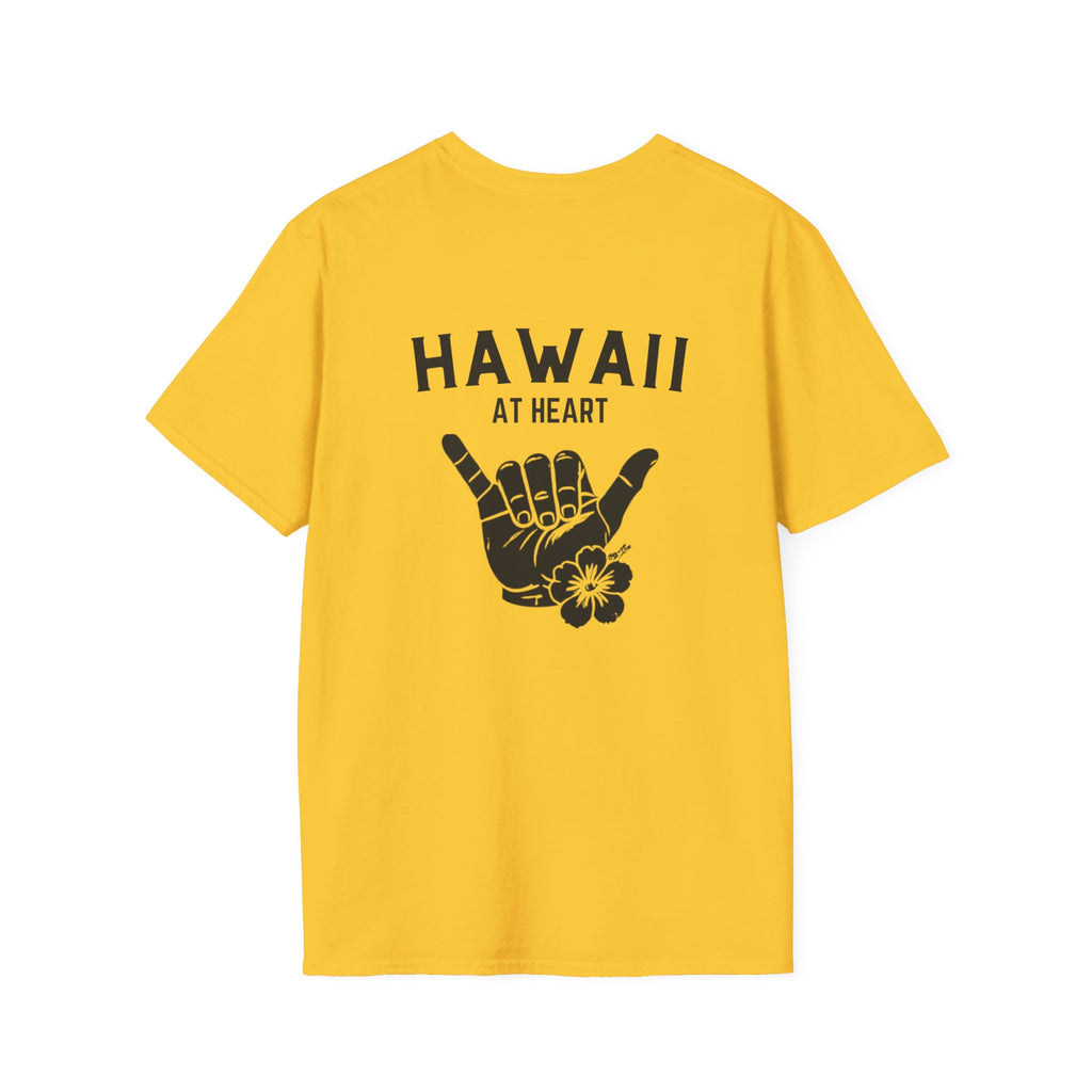 Hawaii At Heart Shaka Plumeria T-Shirt | Minimal Monogram Circle Logo by Printify