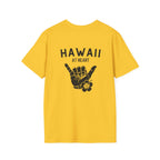 Hawaii At Heart Shaka Plumeria T-Shirt | Minimal Monogram Circle Logo by Printify