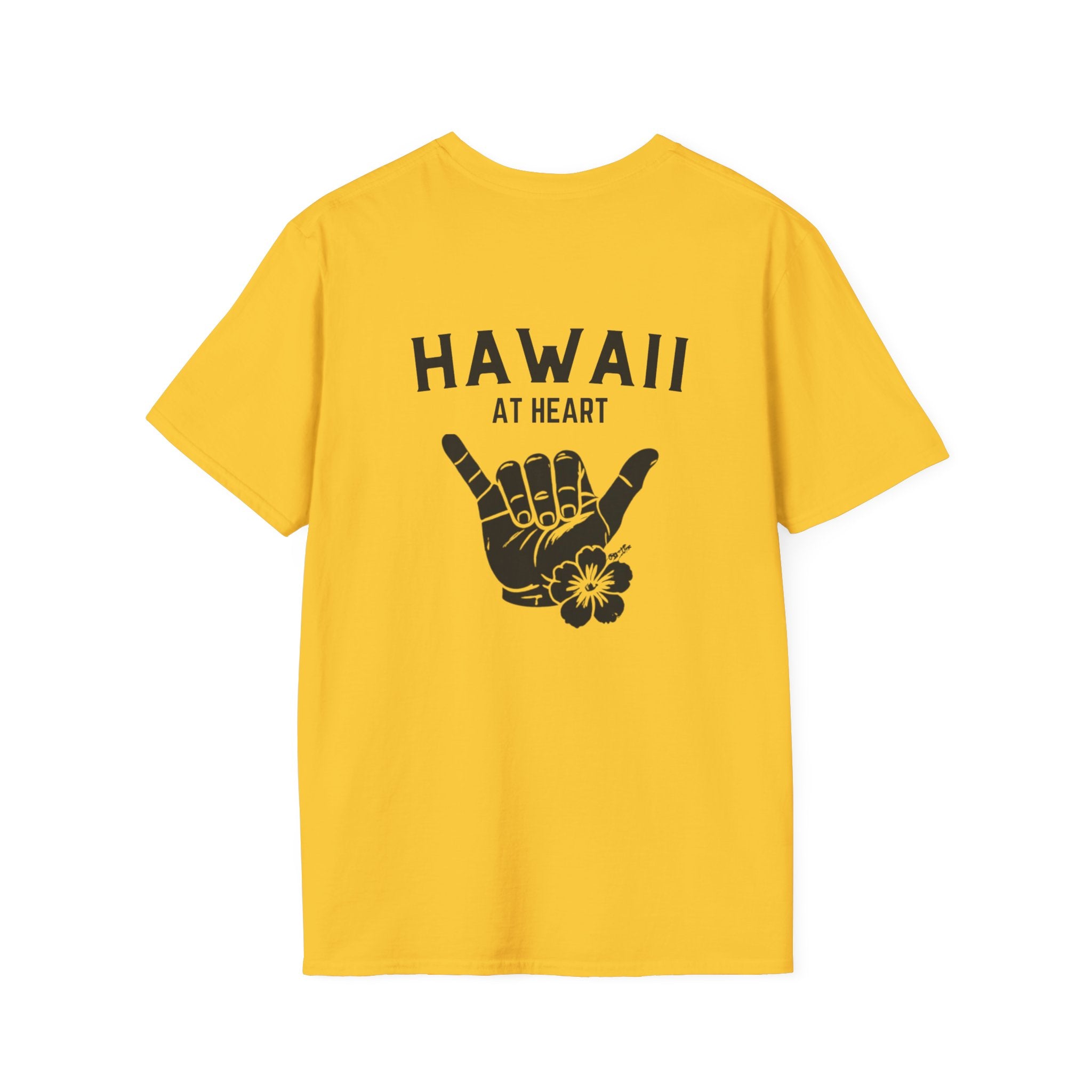 Hawaii At Heart Shaka Plumeria T-Shirt | Minimal Monogram Circle Logo by Printify