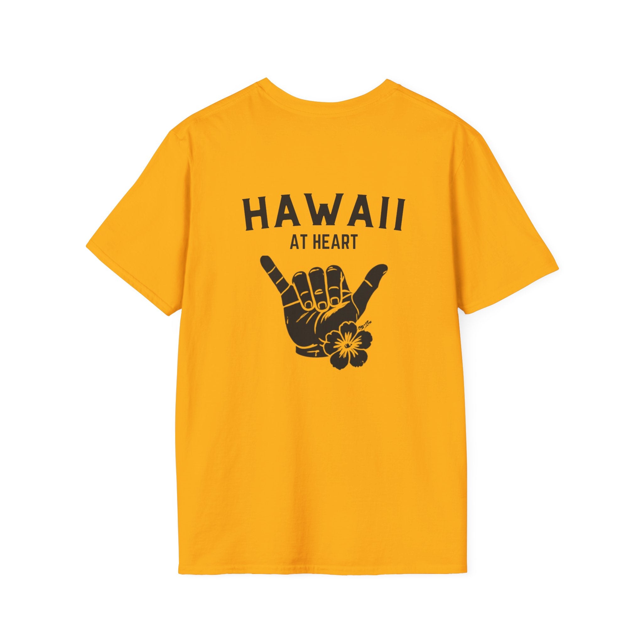 Hawaii At Heart Shaka Plumeria T-Shirt | Minimal Monogram Circle Logo by Printify