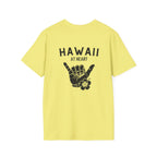 Hawaii At Heart Shaka Plumeria T-Shirt | Minimal Monogram Circle Logo by Printify