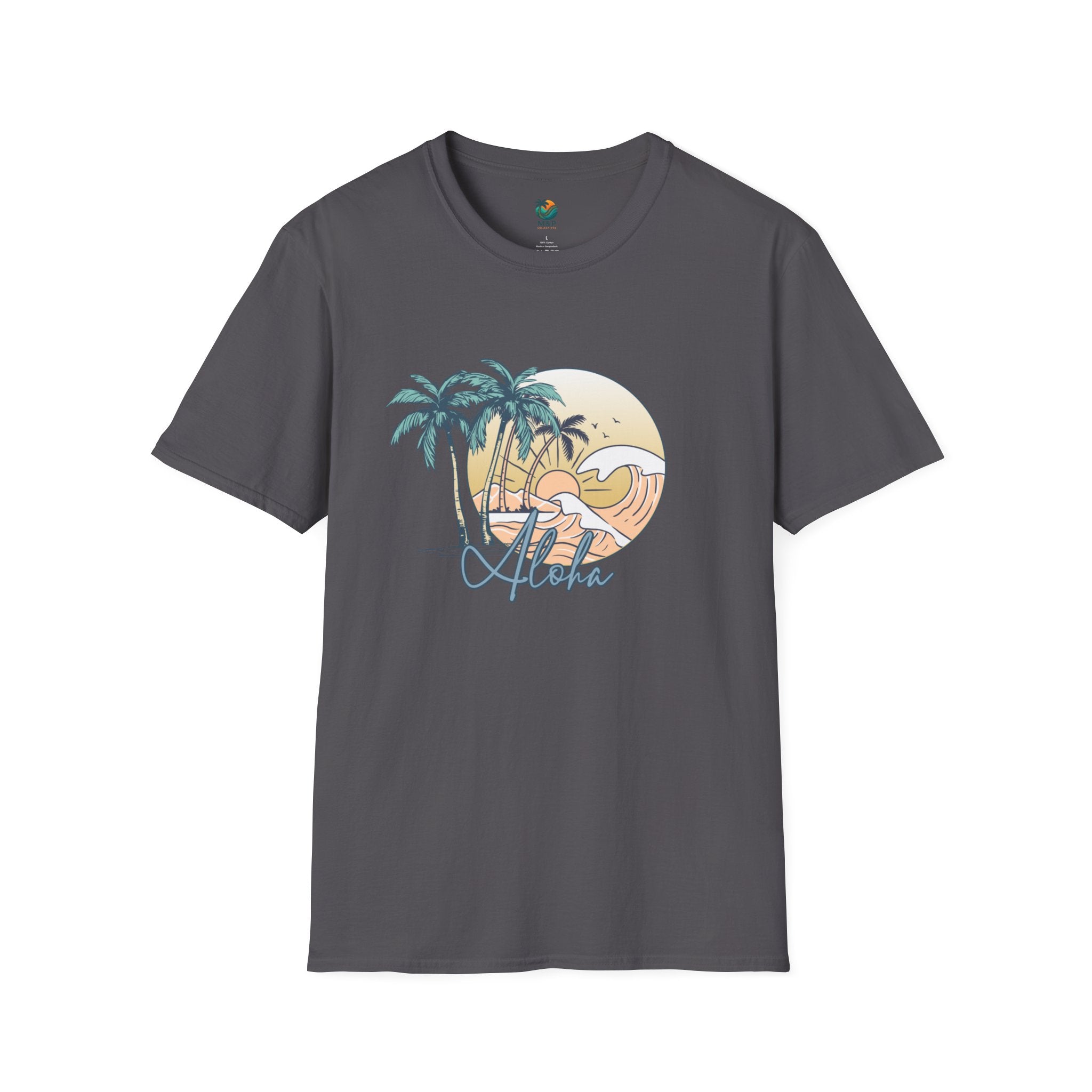 Aloha Sunset T-Shirt | Tropical Beach Palm Silhouette, Retro Sunset Tee