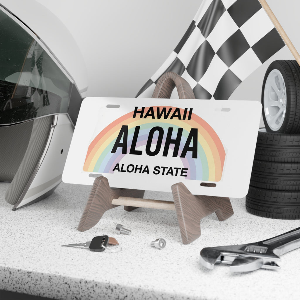 Hawaii Aloha Rainbow Vanity Plate | Aloha State License Plate by Printify