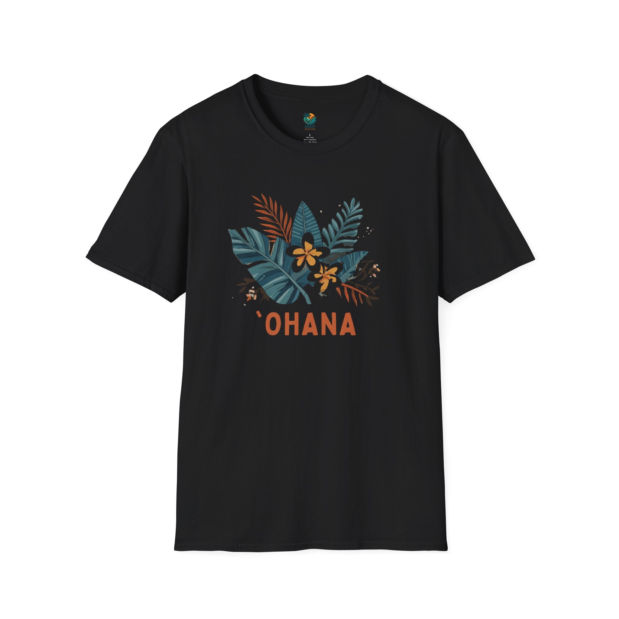 `Ohana blue on Black T-Shirt by Printify