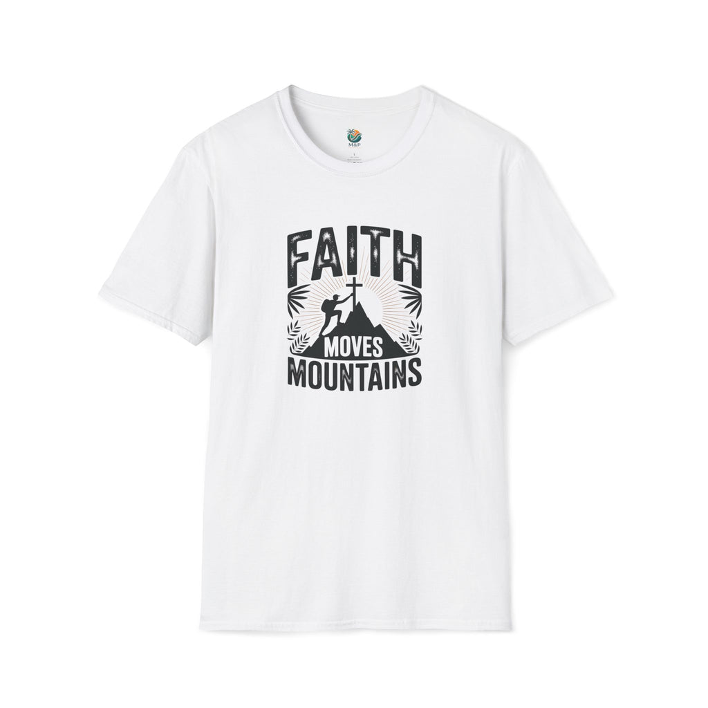 Faith Moves Mountains T-Shirt | Inspirational Christian Typography by Printify