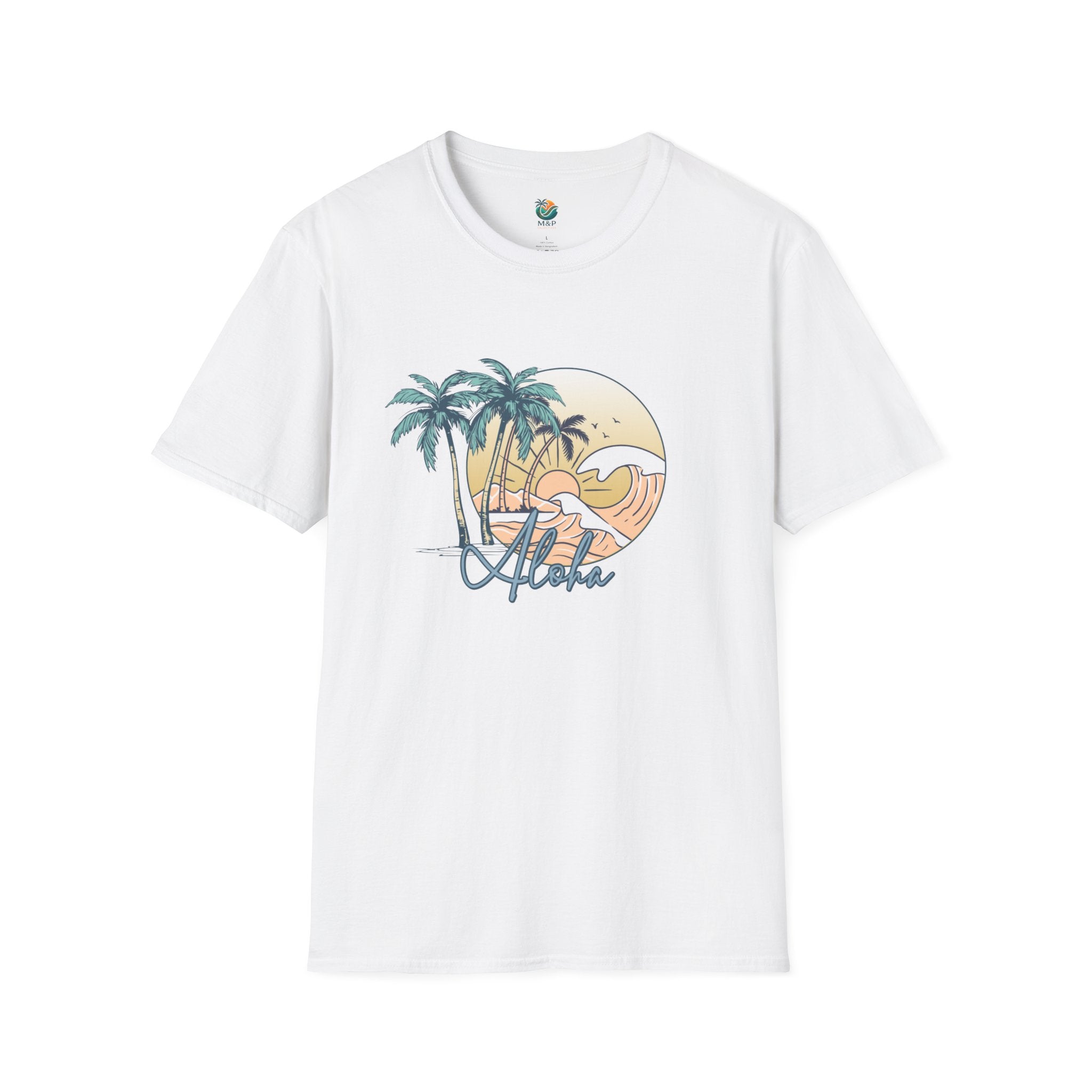 Aloha Sunset T-Shirt | Tropical Beach Palm Silhouette, Retro Sunset Tee