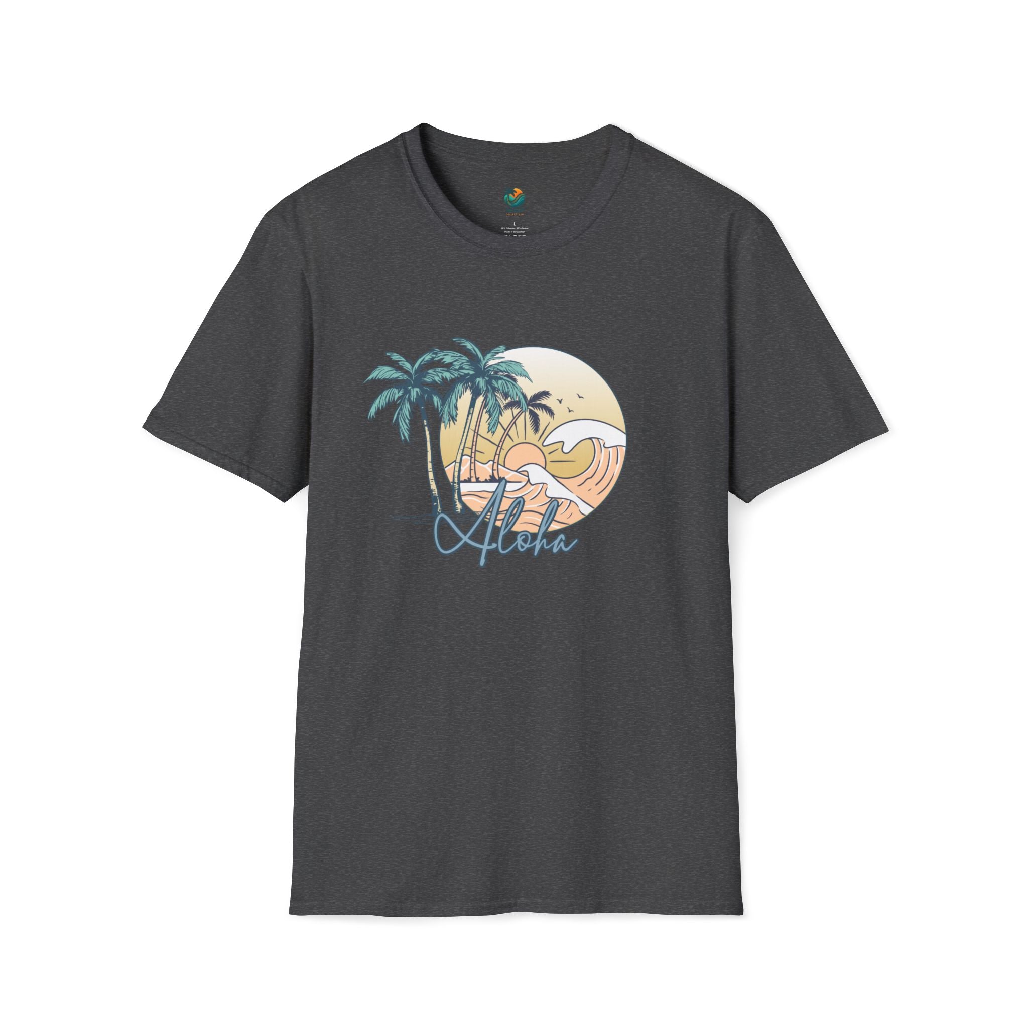 Aloha Sunset T-Shirt | Tropical Beach Palm Silhouette, Retro Sunset Tee