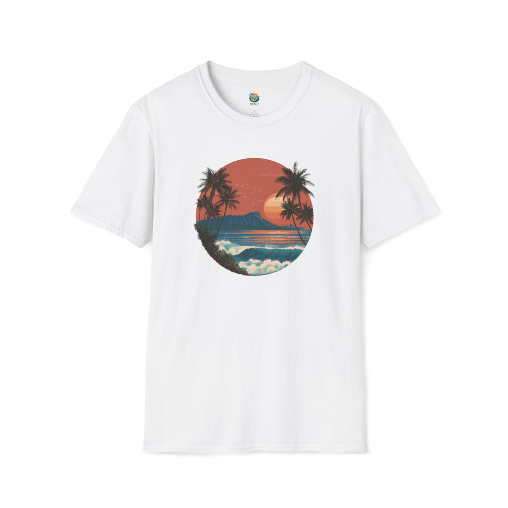 Diamond Head at Sunset T-Shirt | Hawaii Sunset Illustration by Printify