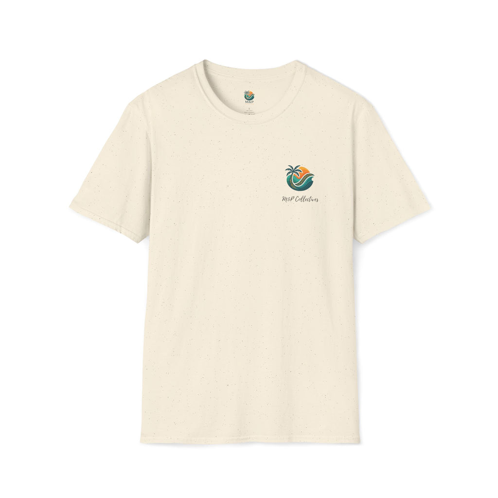 Beige t-shirt with a logo on a white background