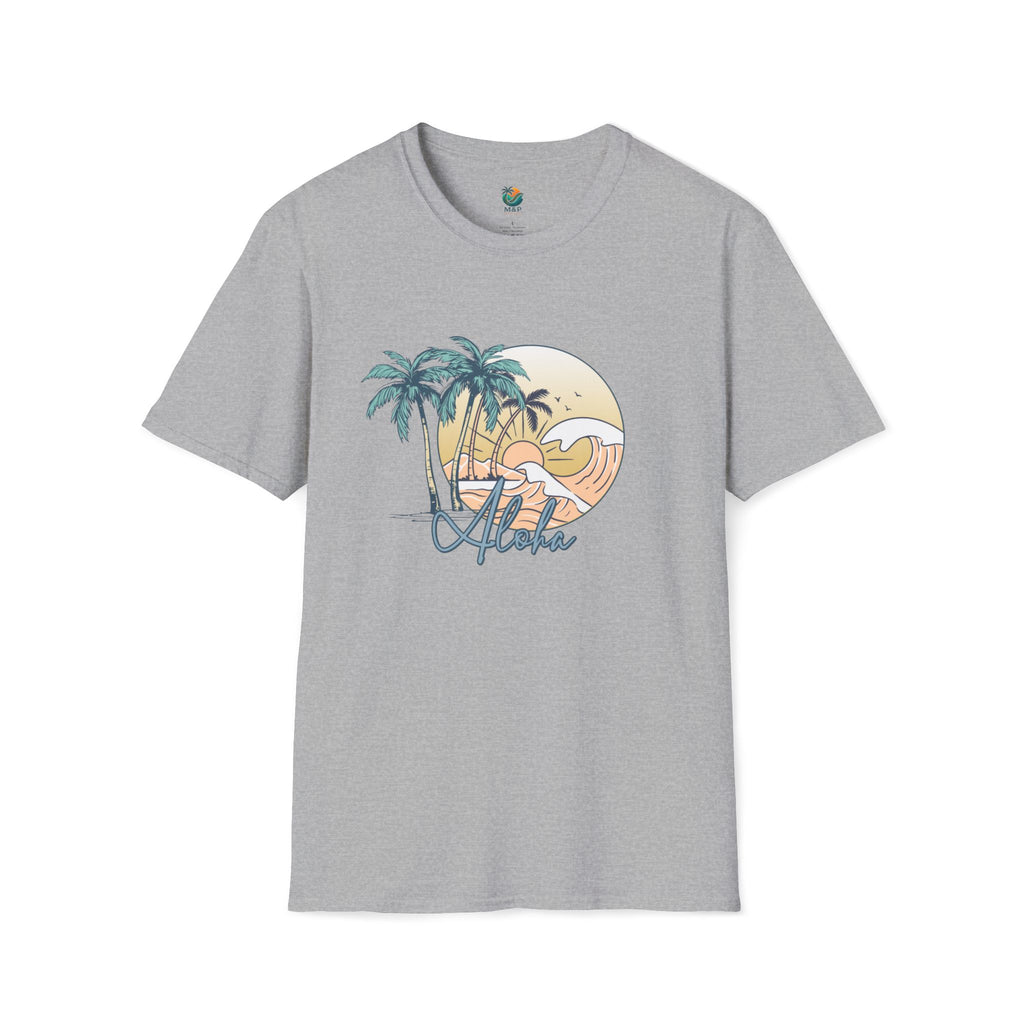 Aloha Sunset T-Shirt | Tropical Beach Palm Silhouette, Retro Sunset Tee