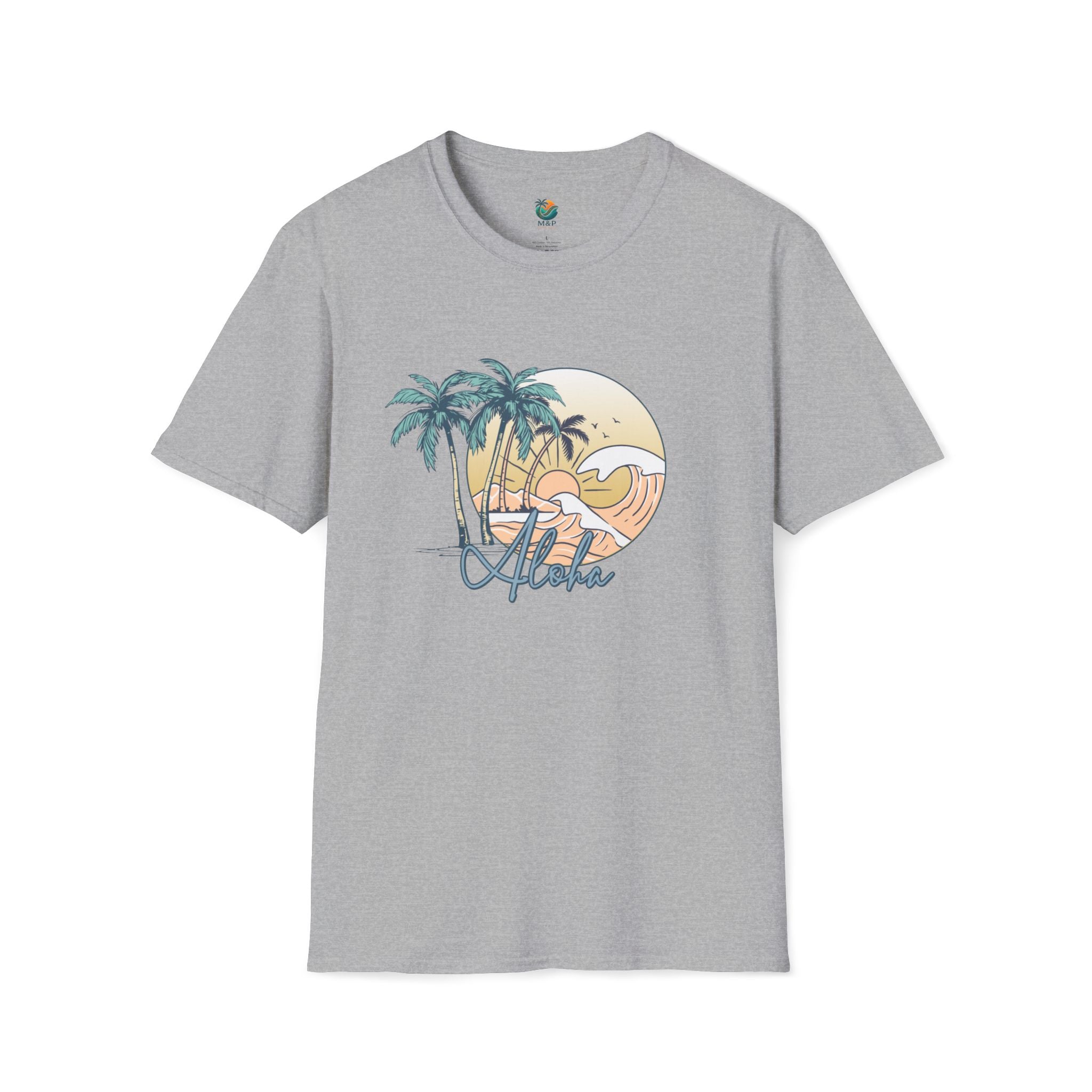 Aloha Sunset T-Shirt | Tropical Beach Palm Silhouette, Retro Sunset Tee